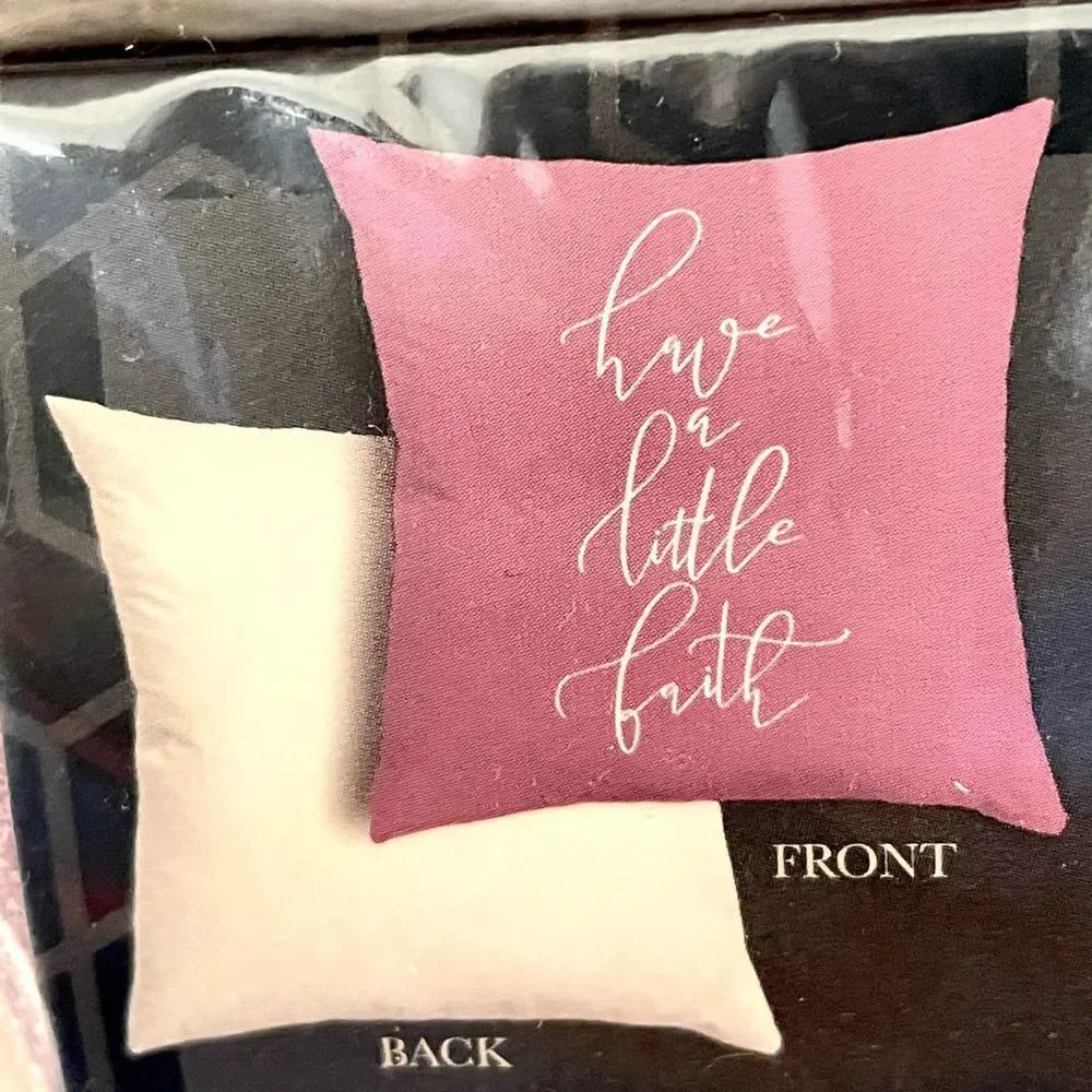 NWT Have a Little Faith 18×18 Pink / Ivory Reversible pillow/Cushion Cover Graph